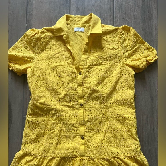 Untuckit For Her Yellow Eyelet 100% Cotton Yellow Color Collared Dress In S10 - Picture 2 of 11